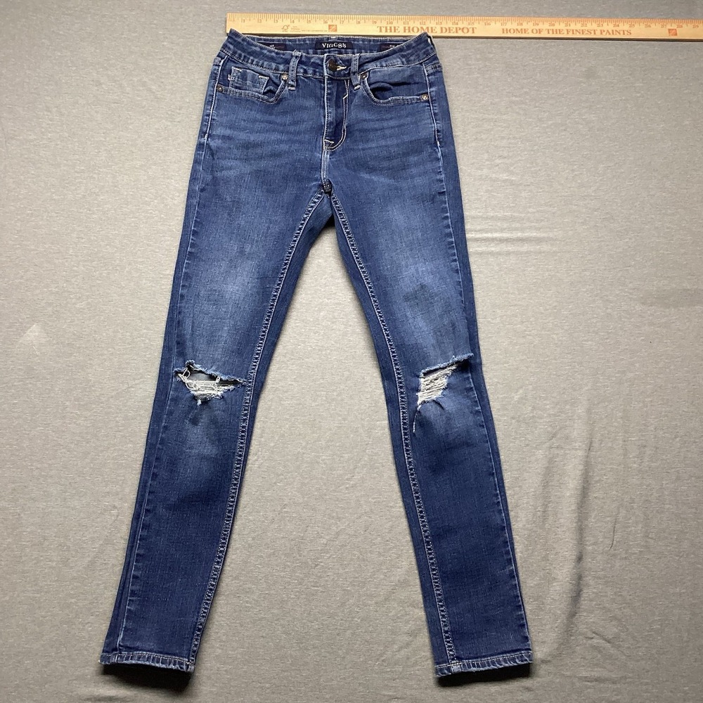 Vigoss High Rise Ace Skinny Jeans Size W24 L28 Blue Medium Wash Distressed